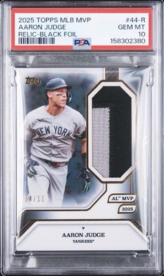 2025 Topps MVP Aaron Judge Black Foil Relic #44-R 04 /10 PSA 10 GEM MT Pop 1
