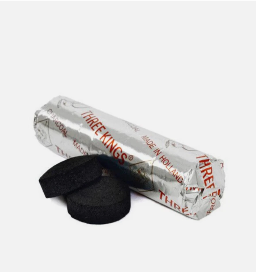 Caja de carbón Three Kings 33 mm caja de 100 piezas de carbones de cachimba de luz rápida para cachimba Foto 2 de 3