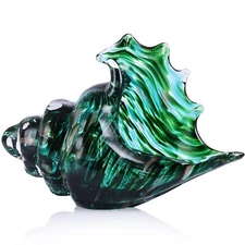 DOVDOV Hand Blown Glass Conch Statue, Green sea Glass Artwork, Glass sea Shel...