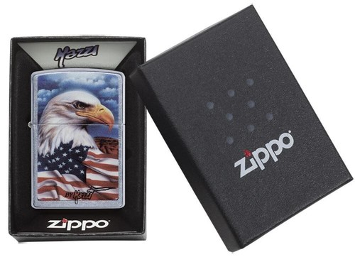 Zippo 24764, Mazzi USA Flag and Eagle, Street Chrome Finish Lighter, NEW - Picture 3 of 3