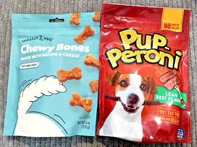 WIGGLES & WAGS Chewy Bones 6oz Bag Dog Treats & PUP-PERONI Dog Treats 5.6oz Bag