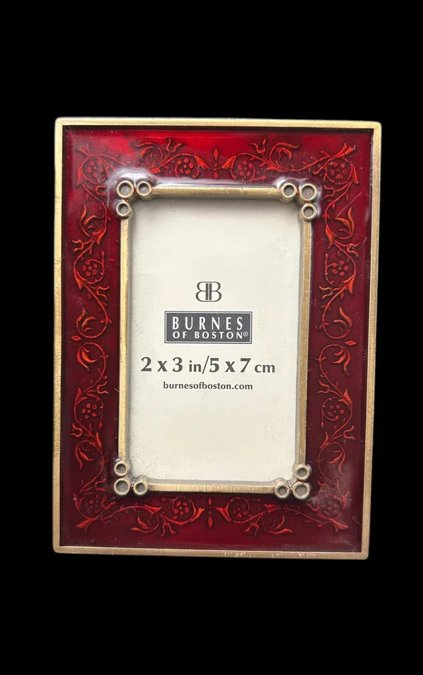 Enamel Photo Frame Burnes of Boston Easel Tabletop Cranberry & Sage Set of 2 - Image 2 of 4