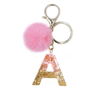 jtkdxqs Letter-Z Keychain Crystal Pink with ball Pom pom Key Ring for Women  A