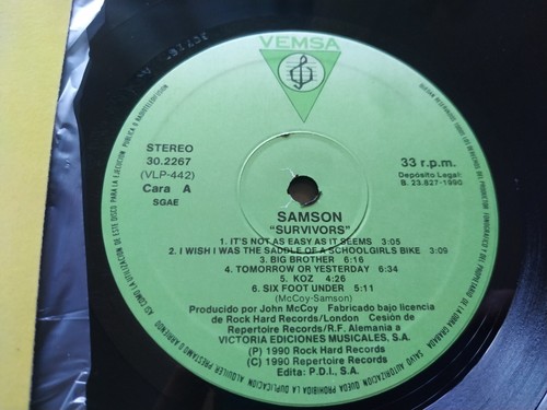 Samson Survivors Bruce Dickinson 1990 VLP-442 - LP Vinilo 12" VG/VG - Photo 3 sur 7