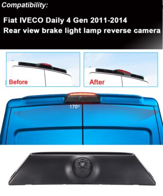 HD IP68 Third Roof Top Mount Brake Lamp Reverse Rear View Backup Camera Angle And Distance Adjustable IR Night Vision For FIAT IVECO Daily 4 Daily V 5 Gen (Reversing Camera 4.3'' Rearview - View #6
