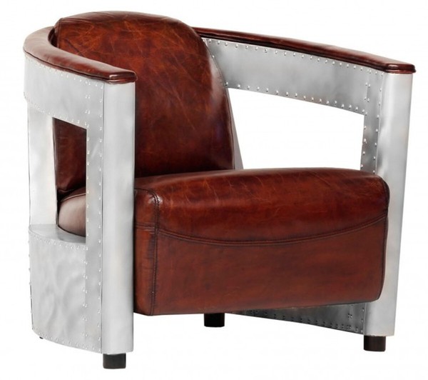 Casa Padrino Echt Leder Art Deco Sessel Chrom / Braun - Club Sessel-image