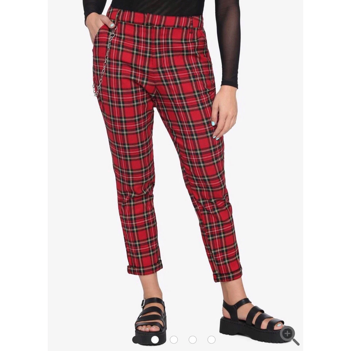 Plaid red pants women sale