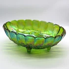Vintage Indiana Iridescent Carnival Glass Green Grape Fruit Footed Bowl 12"