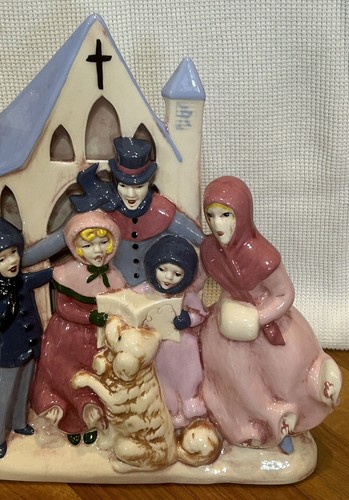 Vtg Atlantic Mold Ceramic Christmas Tree Carolers Lighted Figurine Hand Painted - Picture 8 of 20