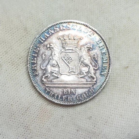 Bremen 1865 Unc 1 Thaler Shooting Festival Silver Germany German State Colorful - Image 3 of 4