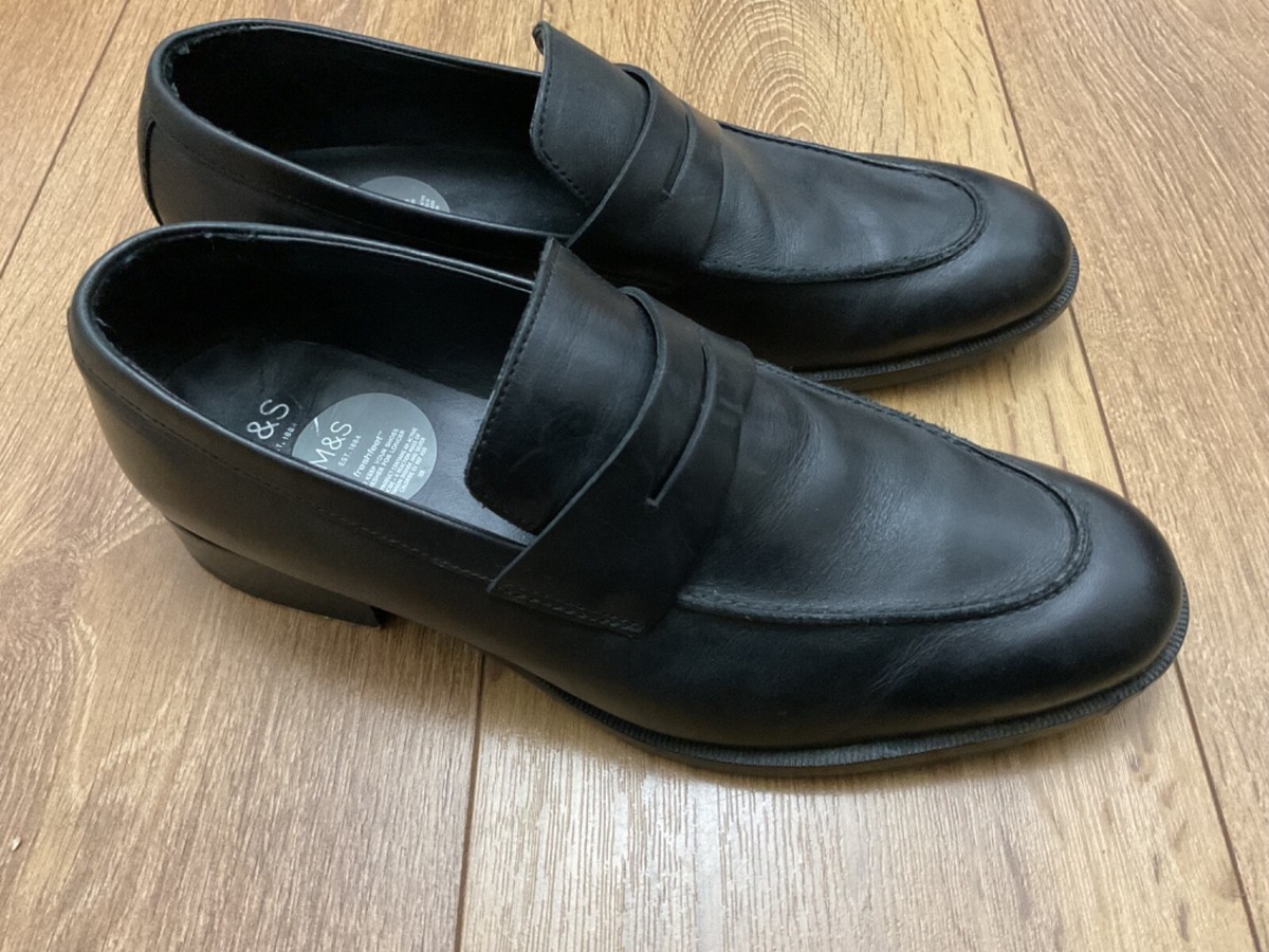 Marks Spencer mens Ivy league Black Leather Penny Loafers slip