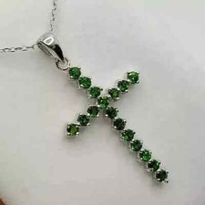3Ct Round Cut Lab Created Emerald Cross Wedding Pendant In 14K White Gold Plated