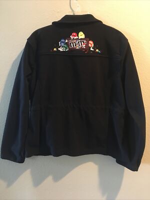 Embroidered M&M Candy Figures on Black Jacket Full Zip Size L
