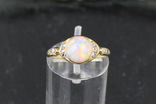 Antico anello oro opale-diamante, anni '40, oro giallo 750, 18 carati - Foto 1 di 13