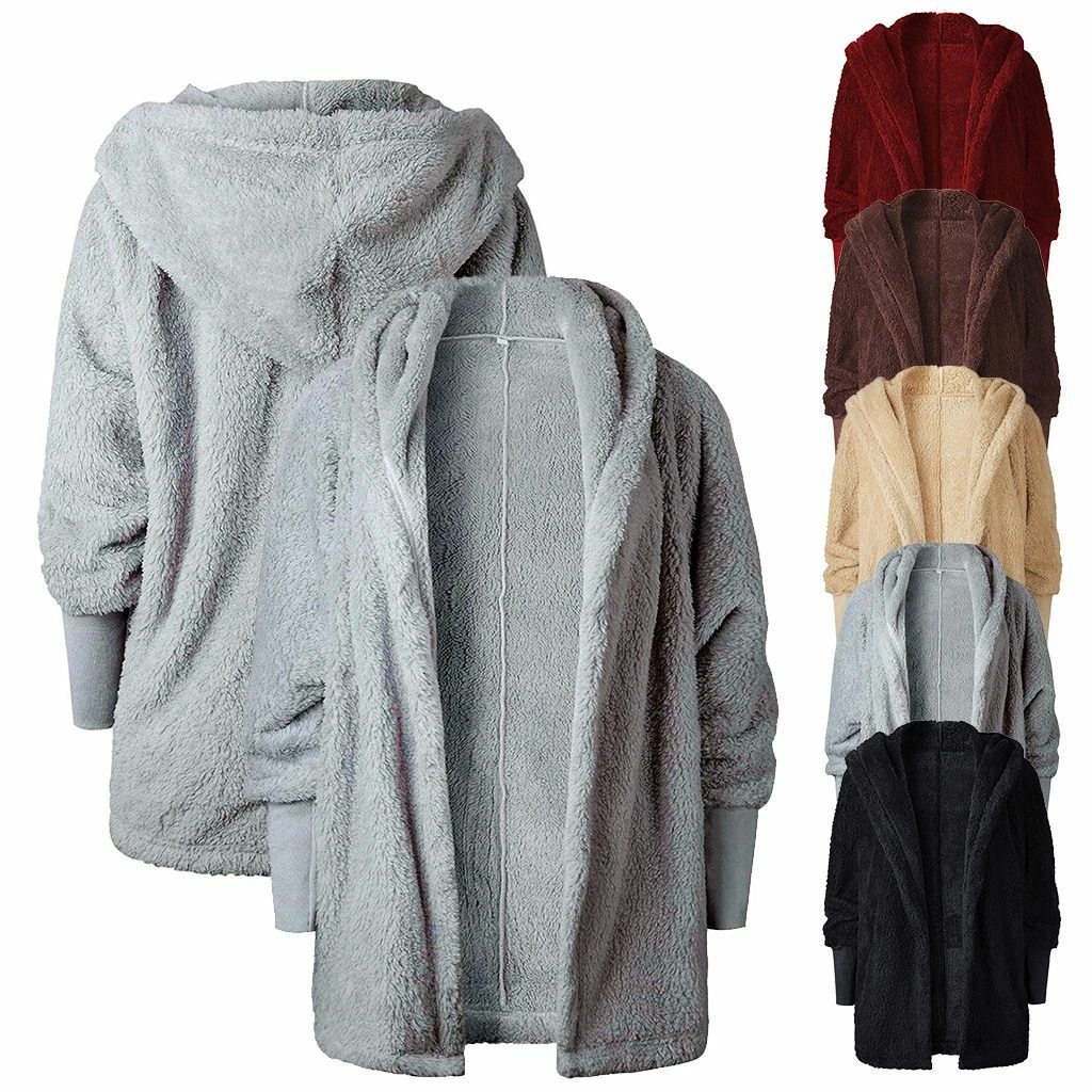 Cardigan Sweaters For Women Fuzzy Fleece Open Front Hooded, 43 OFF