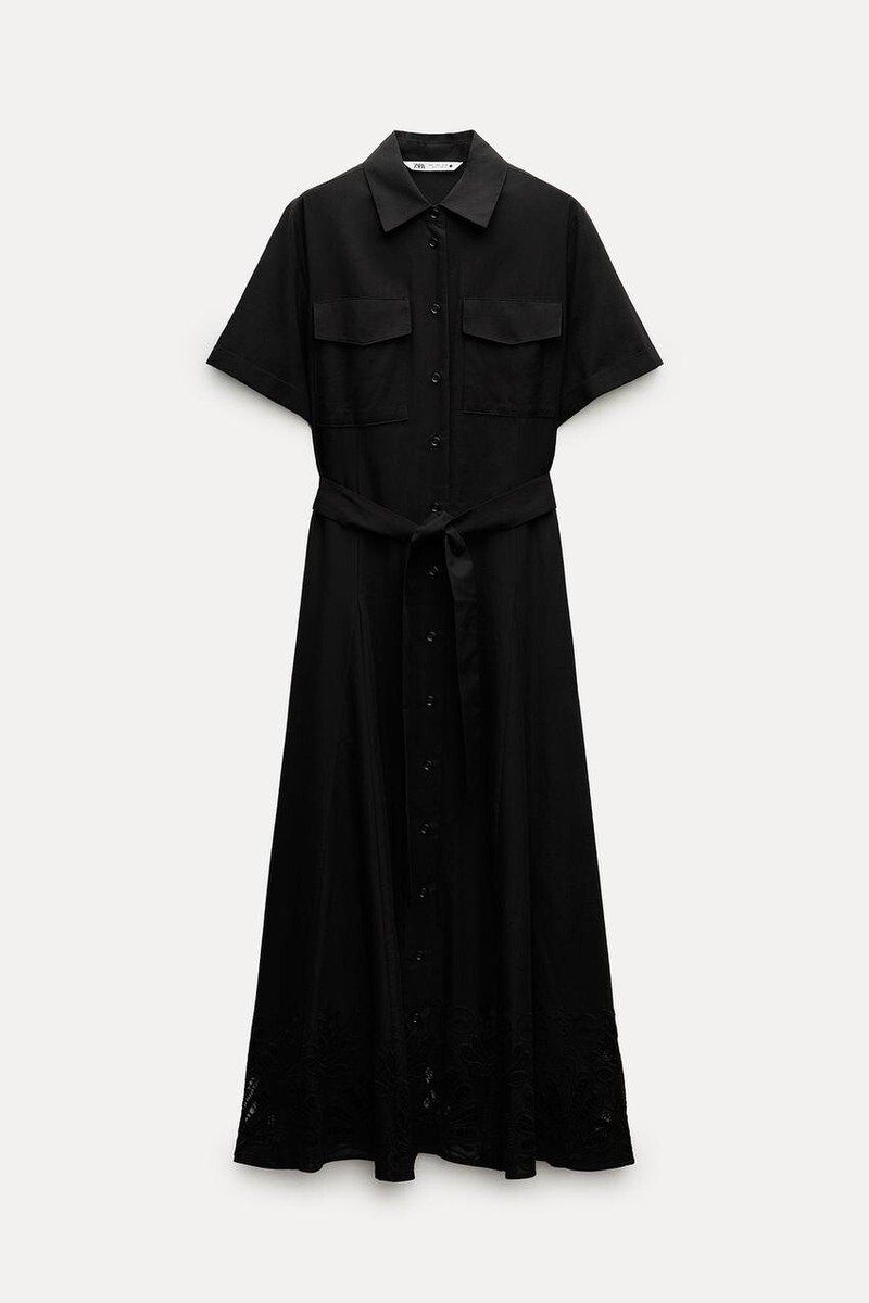 Black Midi ２枚セット ZARA NEW SS24 WOMAN BUTTONED PLEATED SKIRT MIDI DRESS Black