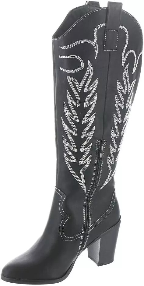 Women's Shoes MIA DAKOTA Western Block Heel Cowboy Boots MH1924 BLACK