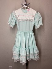 Marthas Miniatures Aqua Full Circle Tiered Lace Ruffle Dress Sz 8 Vintage