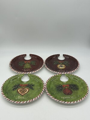 Cypress Wine Time Appetizer Christmas Plates HOPE-JOY-LOVE-PEACE (Set of 4)