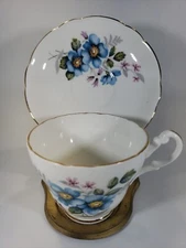Regency English Bone China Tea Cup And Saucer England Blue Florals 