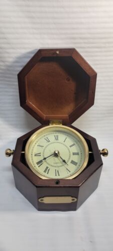 1994 Bombay Company Gimbal Dial On-Swivel Ship Clock Mahogany Box Antique - Picture 1 of 5