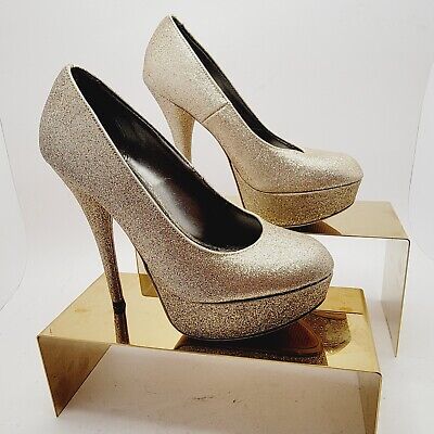 Champagne Gold Rhinestone Studded Platform Heels Pumps Woman's Size 8.5 |  eBay