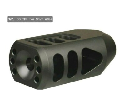 Tanker Style 1/2 × 36  thread Muzzle Brake for 9mm - READ !