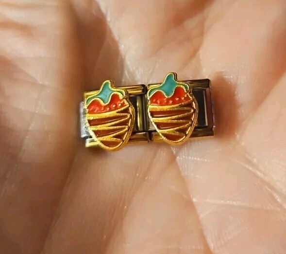 One GOLD Chocolate Strawberry Italian Charm Stainless Steel 9mm Gold Trim