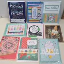 Lot of 9 Handmade Birthday Greeting Cards Embellished Assorted With Envelopes