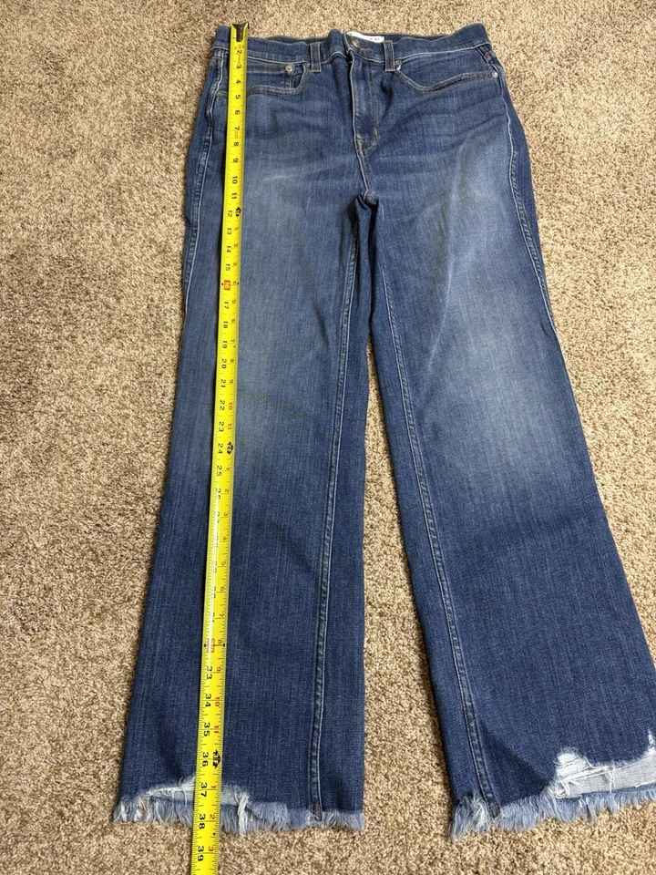 Jeans feminino AYR tamanho 31 azul denim bainha desgastada perna reta - Imagem 3 de 4