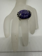 925 Sterling Silver Ring Oval Marbled Purple Russian Charoite Crystal Size 7