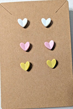Valentines Day Multipack Post Earrings 3 pair Pastel Pink, Yellow, White Acrylic
