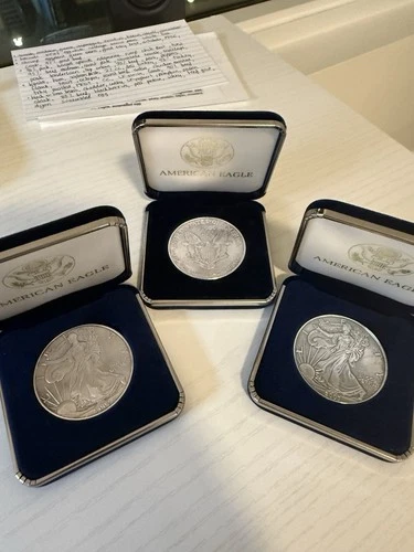 Lot of (3) Proof Silver American Eagles Random Dates .999 Silver