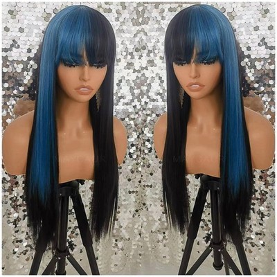 Glueless Black Blue Ombre Wig with Full Density
