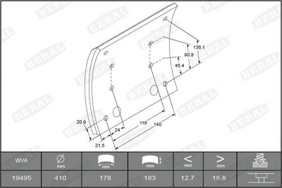 Bremsbelag Satz Trommelbremse für Mercedes NG 1973-1996 Beral Kbl19495.2-1575
