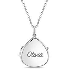 925 Sterling Silver 16" Polished Pear Shaped Locket Necklace for Girls and Teens