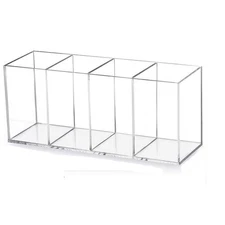 HSYMQ Acrylic Pen Holder 4 Compartments Clear Pencil Transparent 