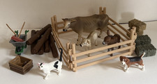 Schleich Farm World Bales Wheelbarrow Animals Logs Fences  Cow Dog Cat