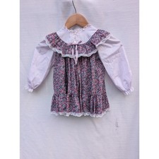 Rare Vintage Bryan Lace Ruffle Floral Dress Toddler 3t lavender bergundy cottage