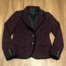 Banana Republic Women s 4P Petite Burgundy Tweed Fringe Blazer Lined Short nEW