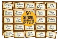 Image of 50 SMALL 4CM MIXED MESSAGES Sentiments/Banner Hand Made Card Toppers 1.5"
