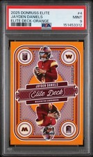 2025 PANINI DONRUSS ELITE ELITE DECK ORANGE #4 JAYDEN DANIELS 76/199 PSA 9