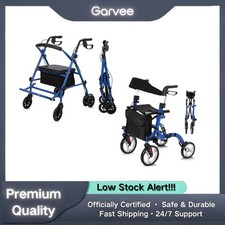 Lightweight Foldable Rollator Walker with Seat for Seniors 12" Wheels Shock Abso