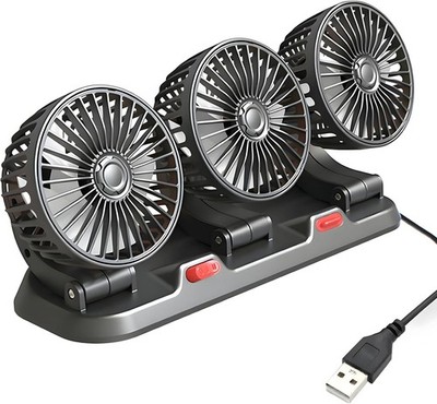 12V Three Head Car Fan Portable Vehicle Cooler Truck 360° Rotatable Auto Cooling