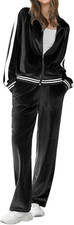 Women'S Velvet Velor Tracksuits 2 Piece Lounge Outfits Zip up Sweatshirt and Swe