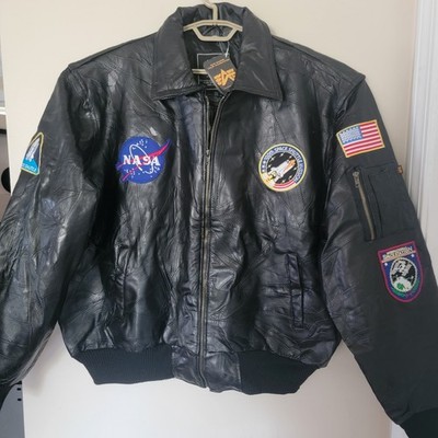 Alpha Industries Vintage NASA Leather Bomber Jacket Space Shuttle