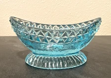 Vintage Adams & Co. Wildflower Daisy Blue Glass Open Salt Cellar