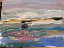 Abstract Moonlit Lake Colorful Night Sky Mini Painting Original 5x7 Acrylic