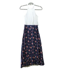 ASOS Midi Dress Size 4 (S) Blue Gingham Floral Halter Jersey Knit Tie Back