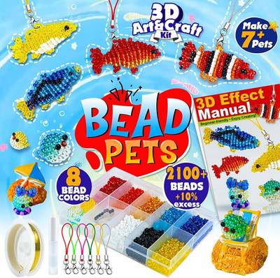 FUNSHOWCASE Pony Bead Animal Making Kit, DIY 3D 7+ Fish with Video Tutorial 